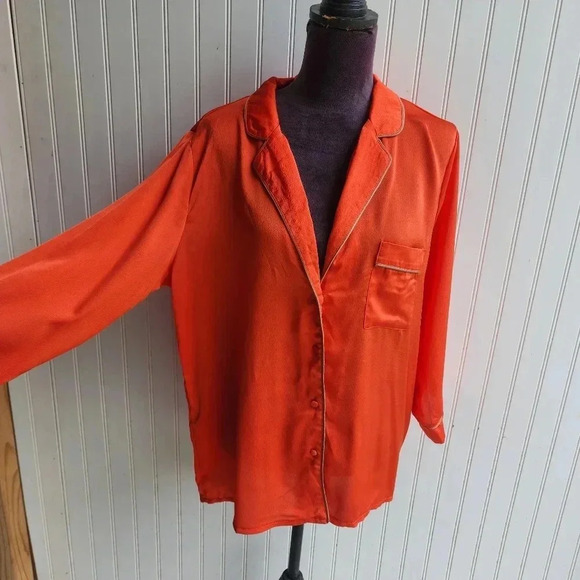 MINAA MONROE 2PC Orange Beige Button Shirt Pants Womens SET Lighweight XL - Picture 5 of 16